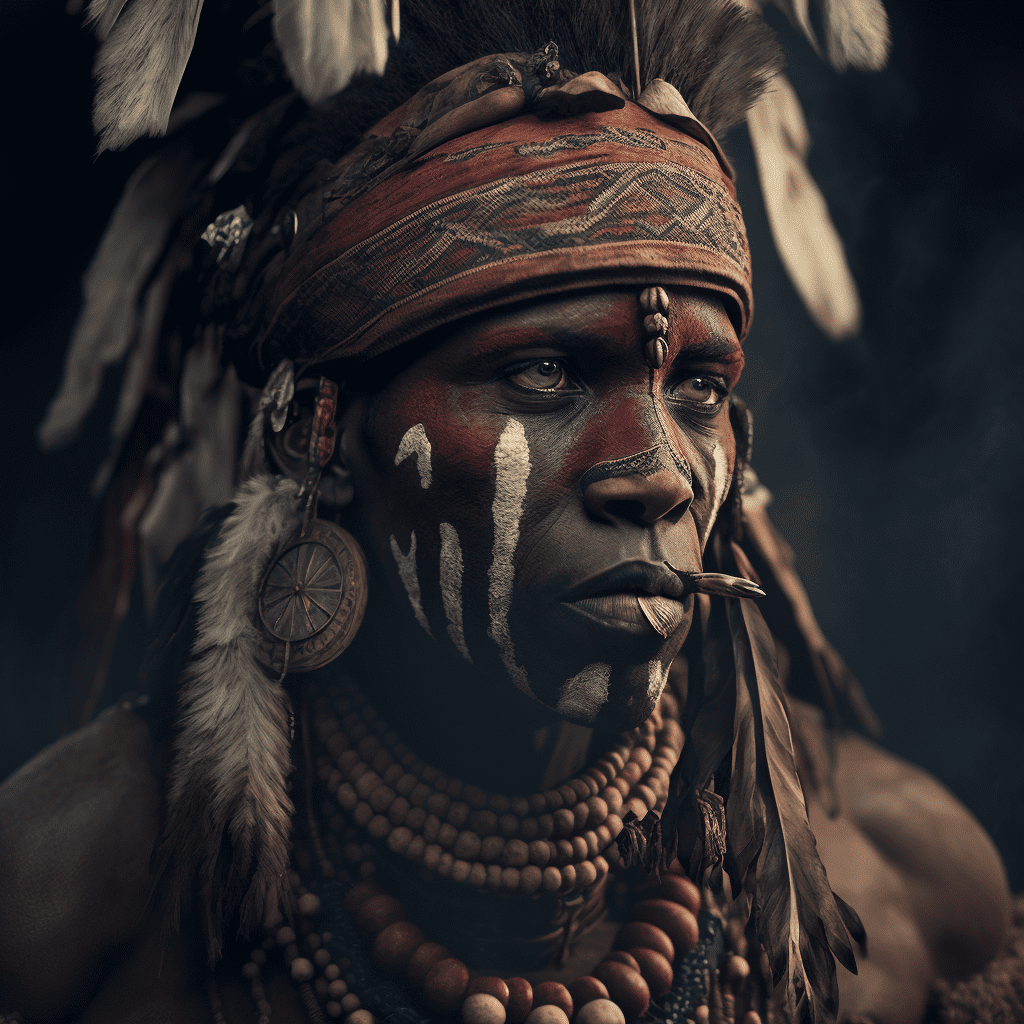 Фото индейца в ожерельях и перьях